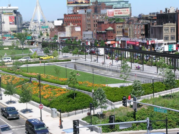 The Rose Kennedy Greenway in Boston, near the Dock Square Garage.