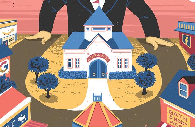 An illustration of Les Wexner over New Albany