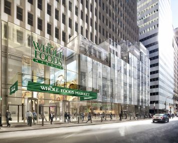A rendering of the planned Whole Foods at One Wall Street in the Financial District.