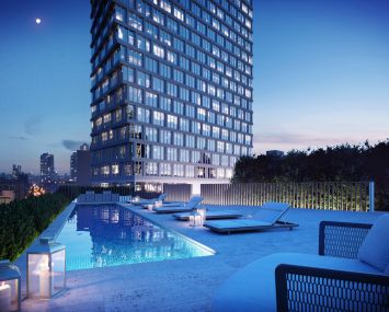 A rendering of the outdoor pool area at 550 Clinton Avenue.