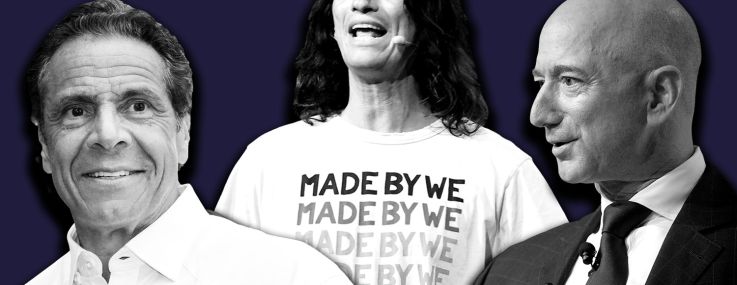 From left: Andrew Cuomo, Adam Neumann and Jeff Bezos