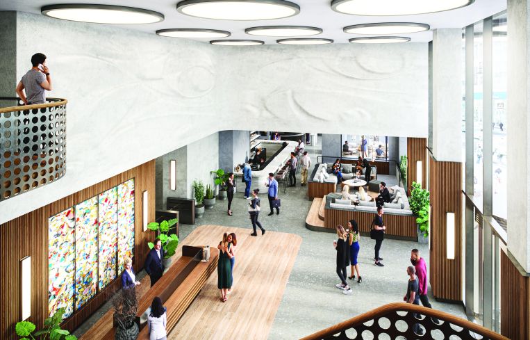 A local artist, Malcolm Hill, is doing bas relief designs on the upper floor in a nod to the building's Art Deco roots.