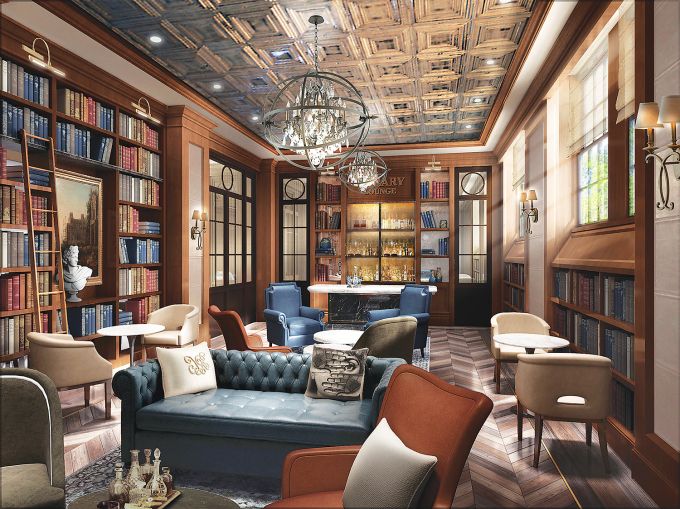 A rendering of the planned library, which is part of 50,000 square feet of senior amenities. 