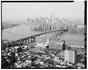 An aerial view of 1970s Williamsburg.