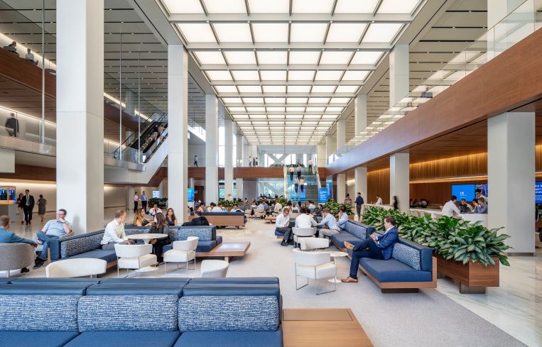 Citigroup's new lobby includes a "town square" with seating and a Starbucks, all designed by SOM and Gensler.