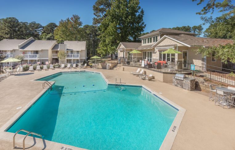 A shot of the pool area at the Hawthorne Six Forks rental complex in Raleigh, N.C.