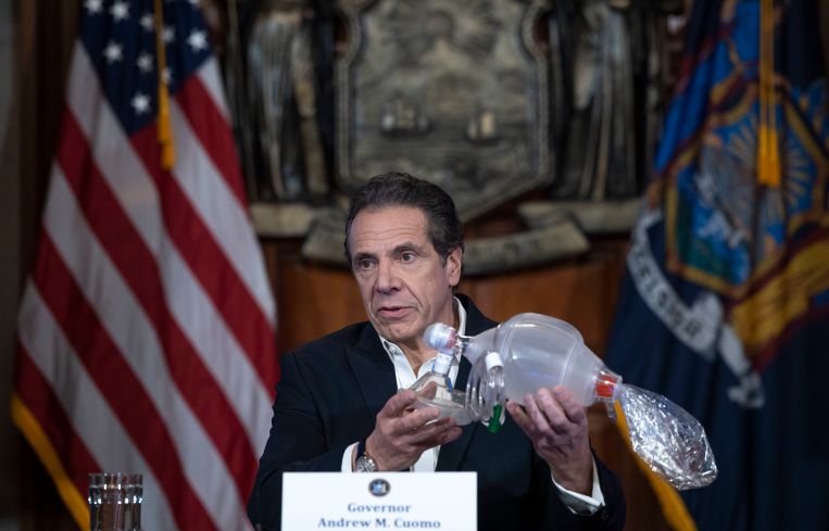 Gov. Andrew Cuomo delivers a briefing on coronavirus and ventilators.