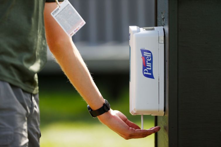 ORLANDO, FLORIDA - MARCH 05: Purell hand sanitizer is used during the first round of the Arnold Palmer Invitational Presented by MasterCard at the Bay Hill Club and Lodge on March 05, 2020 in Orlando, Florida. (Photo by Kevin C. Cox/Getty Images)