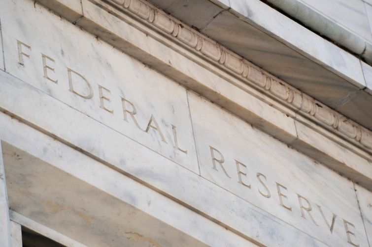 Signage on the U.S. Federal Reserve building in Washington D.C.