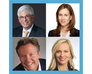 Clockwise from top left: moderator Jay Neveloff, Julia Butler, Abbe Franchot-Borok and Warren de Haan.