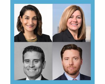 Clockwise from top left: Moderator Megan Vallerie, Melissa Farrell, Christopher Niederpruem and Jason Hernandez.