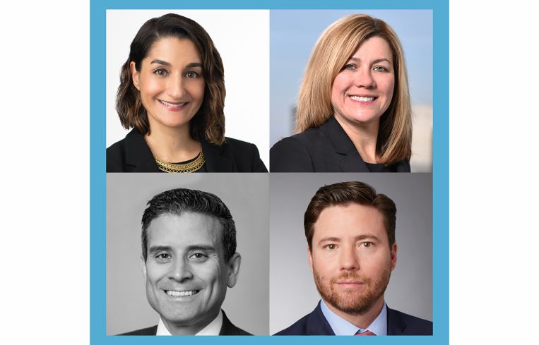 Clockwise from top left: Moderator Megan Vallerie, Melissa Farrell, Christopher Niederpruem and Jason Hernandez.