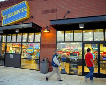 Customers enter a since-closed Blockbuster Video store in Wilsonville, Oregon.
