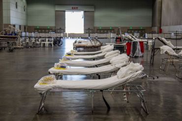 Beds set up at the field hospital at the Los Angeles Convention Center.