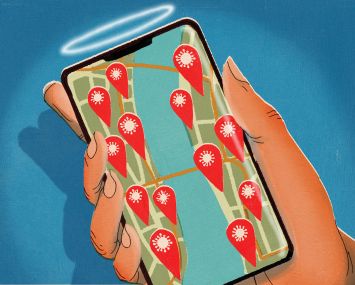 An illustration of a smart phone with an open maps app.