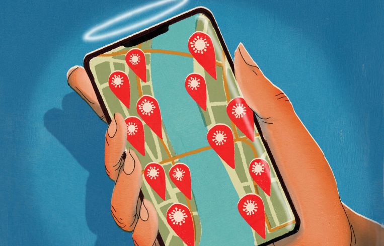 An illustration of a smart phone with an open maps app.