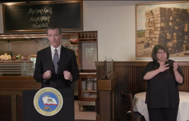 In Napa County, Governor Gavin Newsom announces that 24 counties in the state have “self-attested” and certified with containment and protection plans.