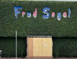 The iconic Fred Segal apparel store is boarded up at 8100 Melrose Avenue.