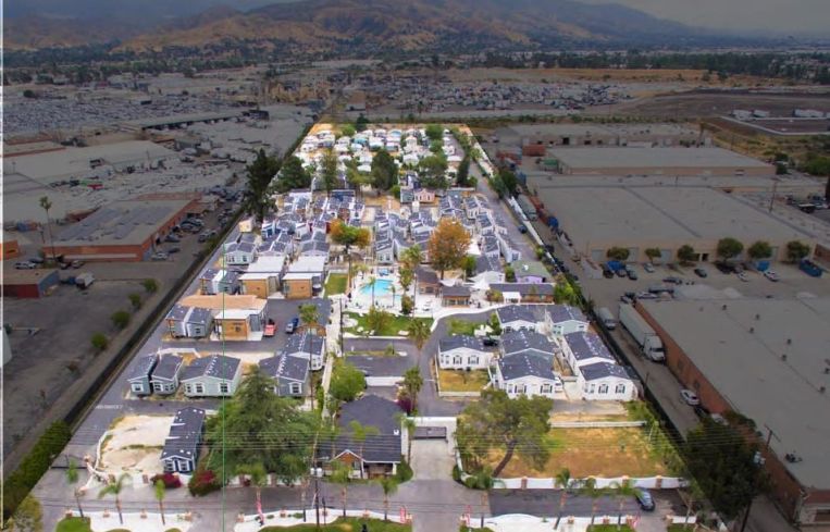 An aerial image of Hollywood Backlot Homes in North Hollywood, Calif.