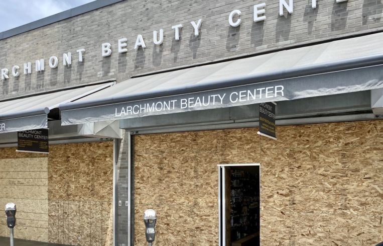 Larchmont Beauty Center is Boarded up on June 2.