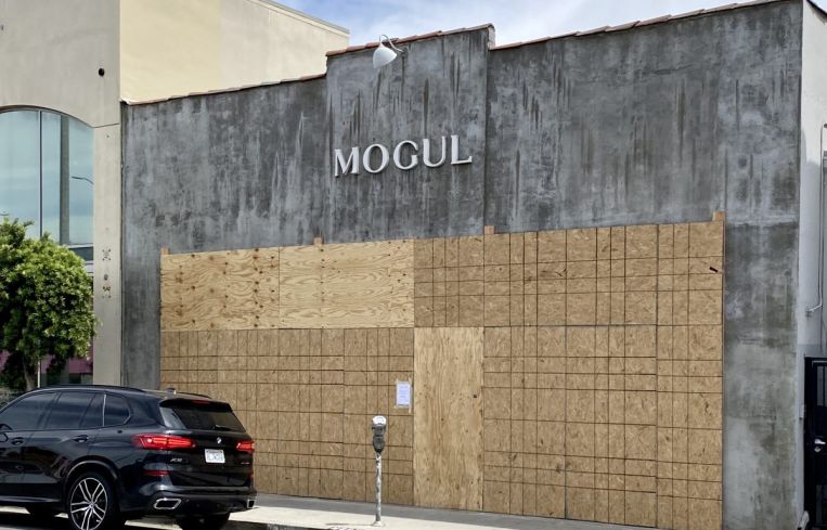 Mogul Los Angeles at 8262 Melrose Avenue has been boarded up.