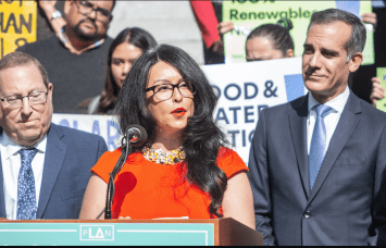 L.A. City Council President Nury Martinez, center, said her "concern remains that we need substantially more assistance from the White House and our federal government if we are going to meet the housing needs of Angelenos and people throughout the nation.”