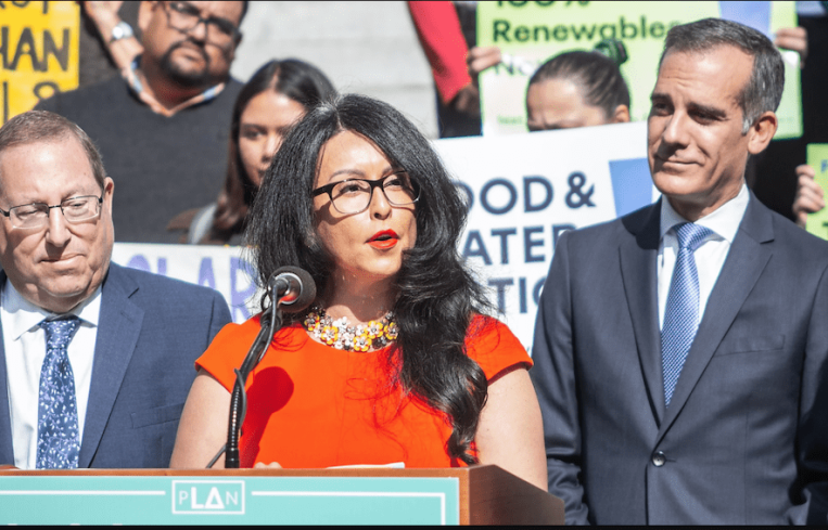 L.A. City Council President Nury Martinez, center, said her "concern remains that we need substantially more assistance from the White House and our federal government if we are going to meet the housing needs of Angelenos and people throughout the nation.”