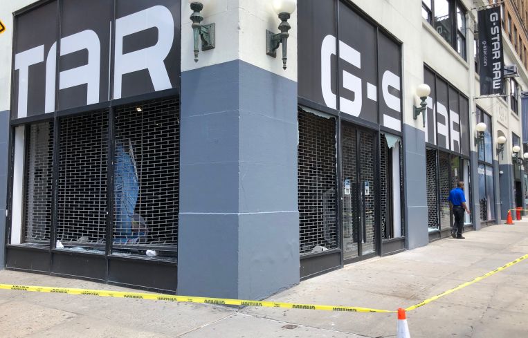 A looted G-Star Jeans on Lafayette Street in Soho.