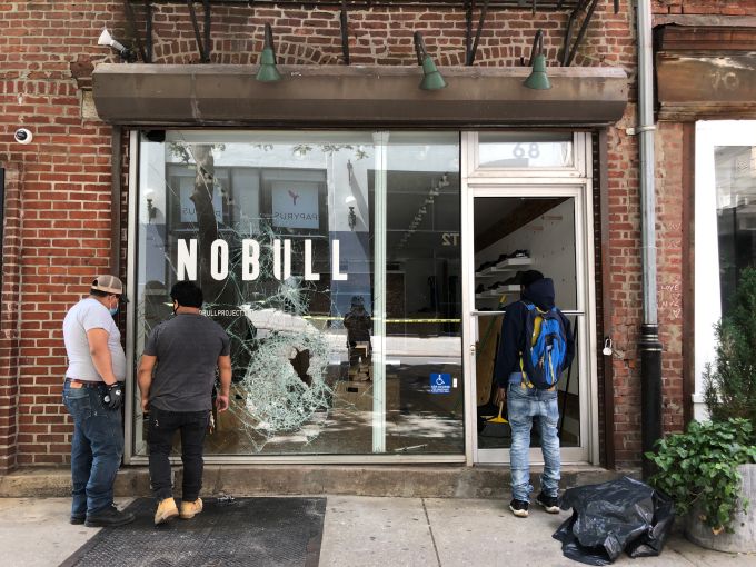 Damaged NoBull store in Soho in the wake of the George Floyd protests in New York City, taken on June 1, 2020.