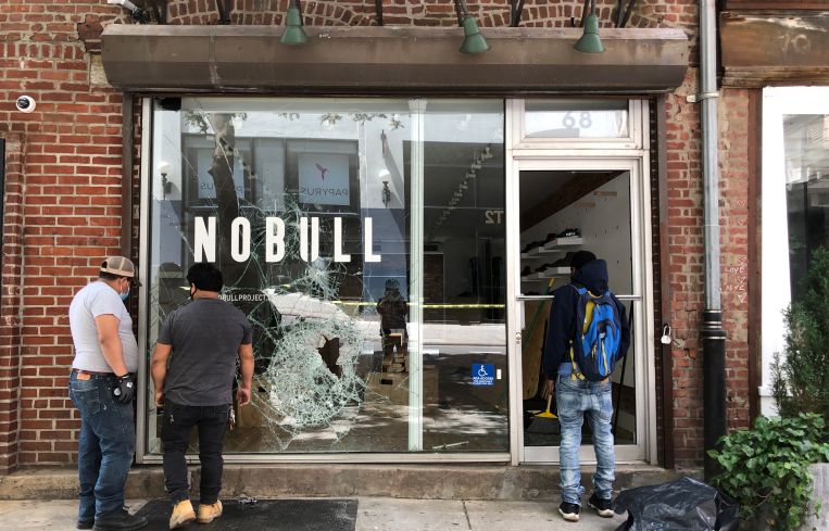 Damaged NoBull store in Soho in the wake of the George Floyd protests in New York City, taken on June 1, 2020.