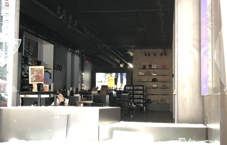 Inside the looted Aldo store.