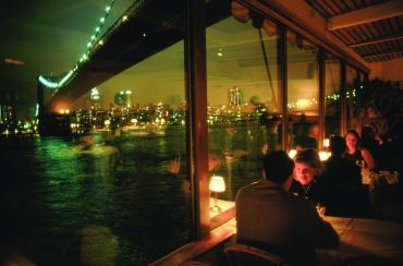 View of Brooklyn Bridge from the River Cafe.