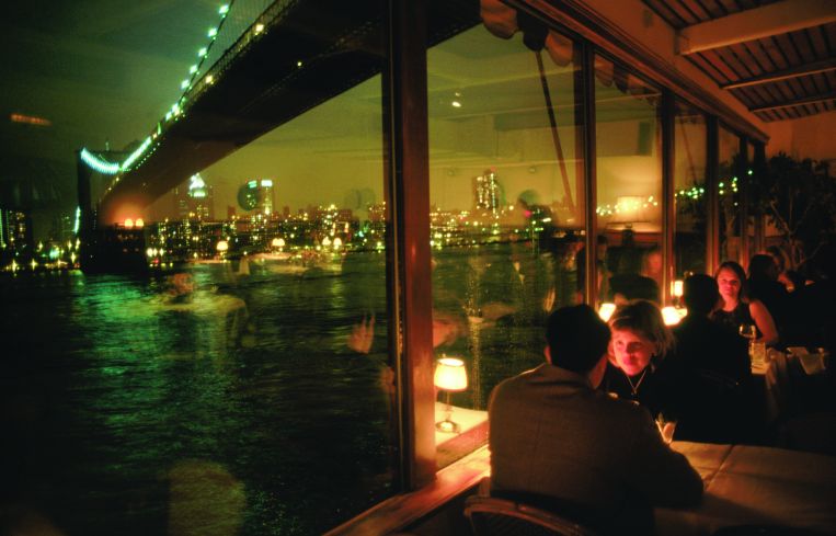View of Brooklyn Bridge from the River Cafe.