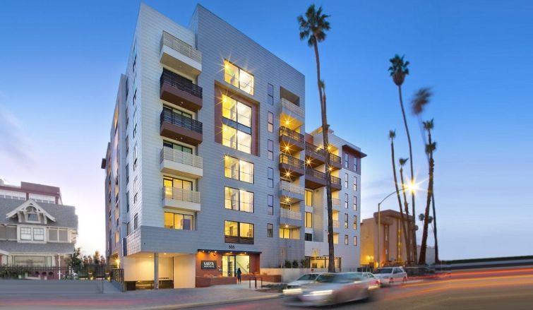 The Maya Apartments development is located at 535 South Kingsley Drive, near a Metro subway stop on Wilshire Boulevard.