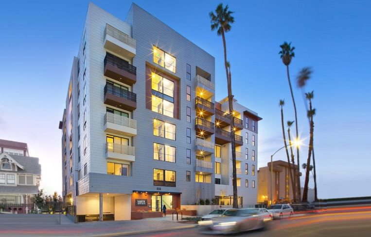 The Maya Apartments development is located at 535 South Kingsley Drive, near a Metro subway stop on Wilshire Boulevard.