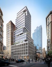 A rendering of the under-construction office tower at 1245 Broadway, which will rise 23 stories.