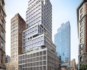A rendering of the under-construction office tower at 1245 Broadway, which will rise 23 stories.