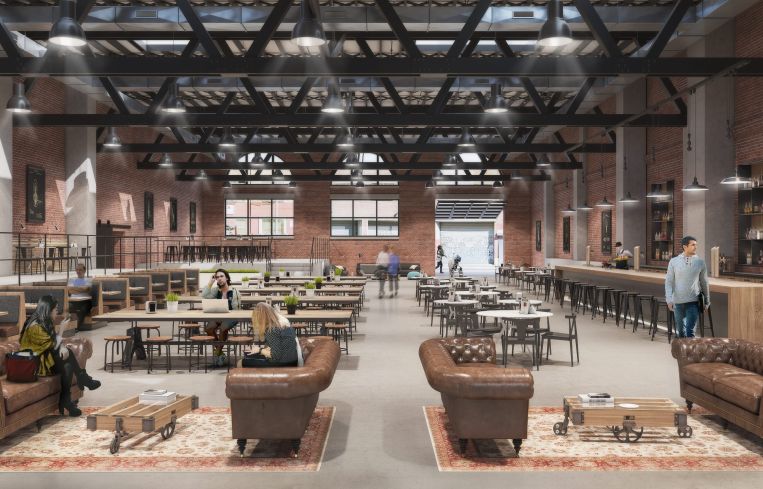 A rendering of 124 Ninth Street's ground floor, which is expected to include a food hall.