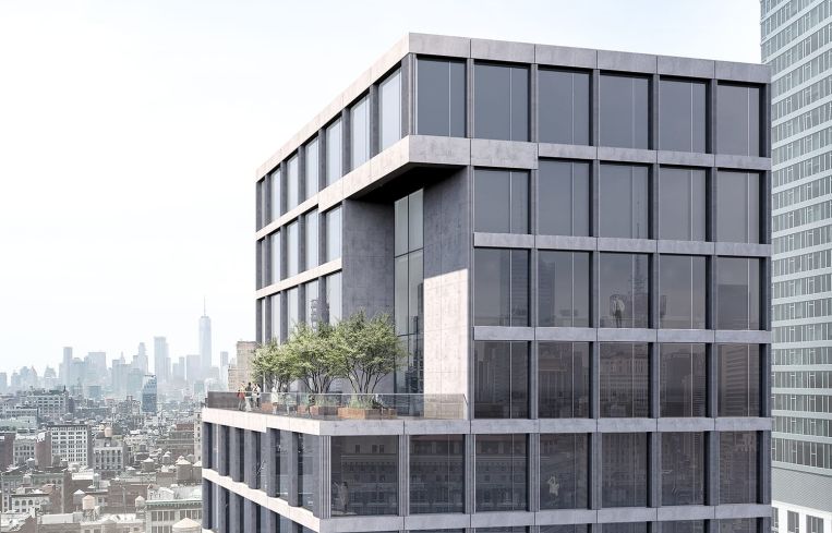 Setbacks create several large terraces in the building.