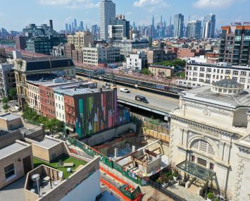 An aerial shot of the 159 Broadway construction site.