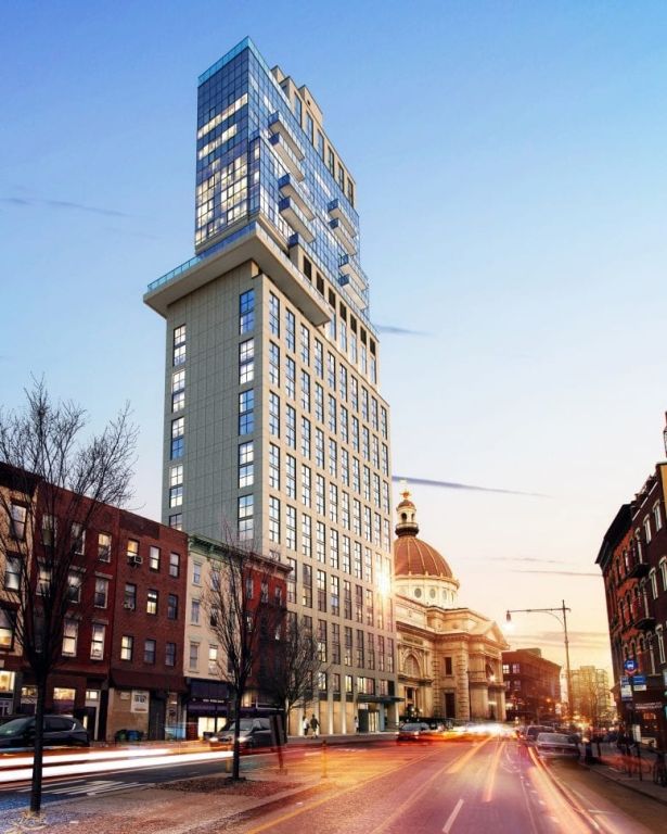 Previous rendering of the planned mixed-use hotel and condo development at 159 Broadway.