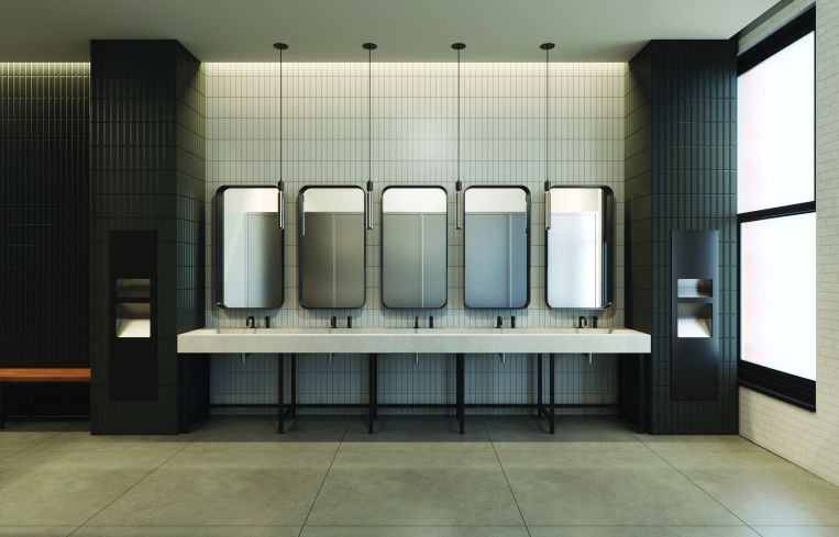 The industrial-inspired renovation, designed by Design Republic, includes new bathrooms.