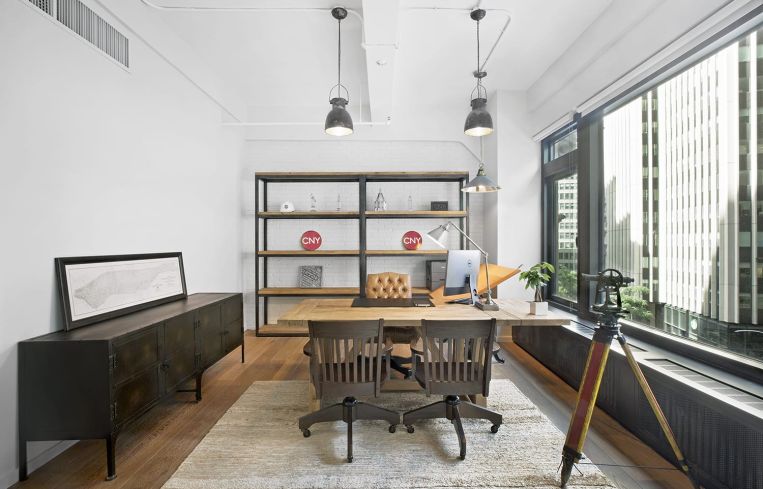 The design is inspired by industrial spaces and construction sites.