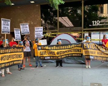 Rent strike and eviction protest in Los Angeles.