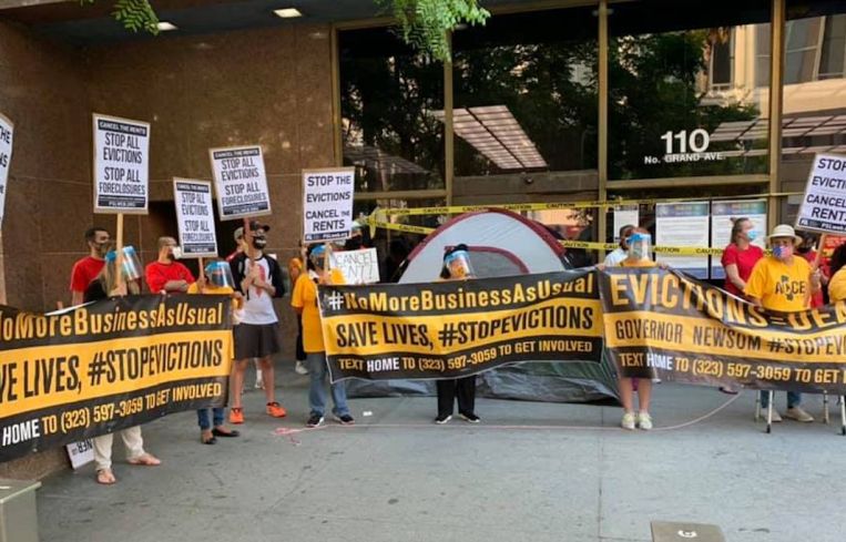 Rent strike and eviction protest in Los Angeles.