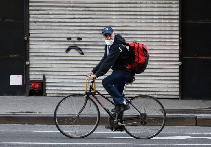 garment district, bike with facemask coronavirus
