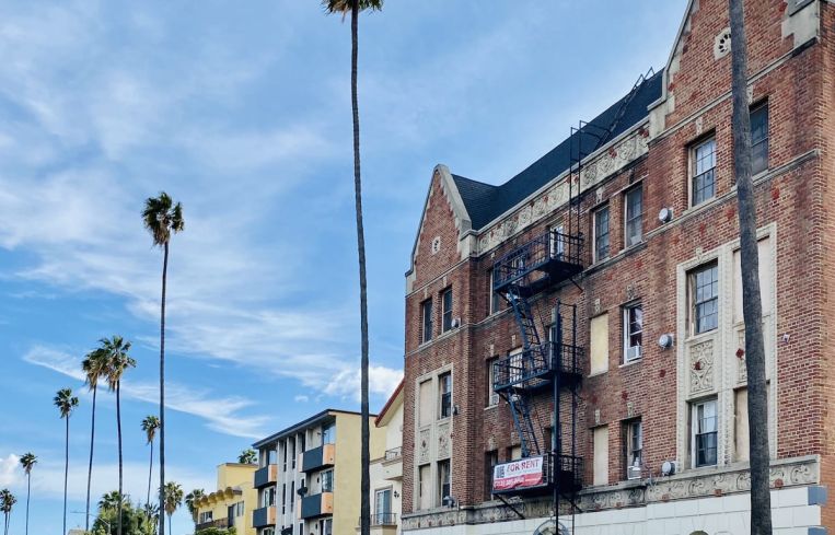 A block of apartments in Los Angeles near Koreatown. The largest landlord group in Southern California is fighting to end a rent freeze and a moratorium on evictions.