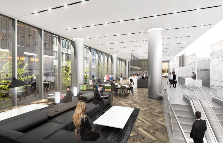 The upper level of the lobby will include a cafe with grab-and-go food offerings for tenants.