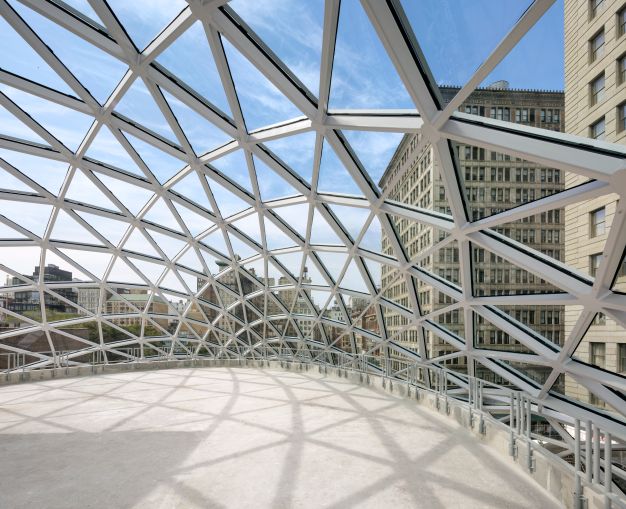 The dome is constructed out of a steel frame fitted with 800 individual pieces of glass manufactured in Germany.