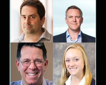 Clockwise from top left: CO's Tom Acitelli, Rubenstein Partners' Peter Gottlieb, CBRE's Jacqueline Novotny and Empire State Realty Trust's Jeffrey Newman.